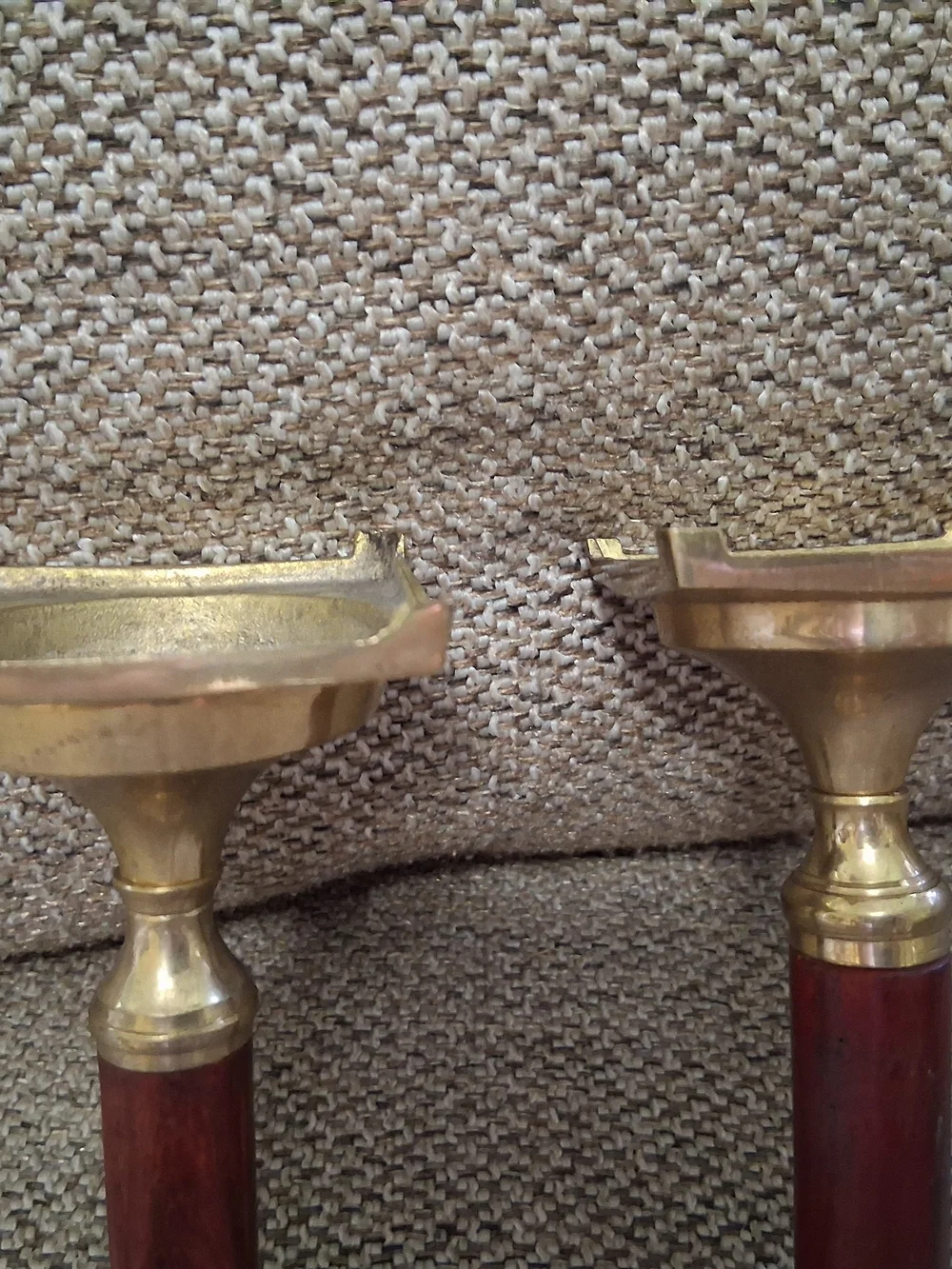 Vintage Pair Brass & Wood Taper Candlestick Holders
